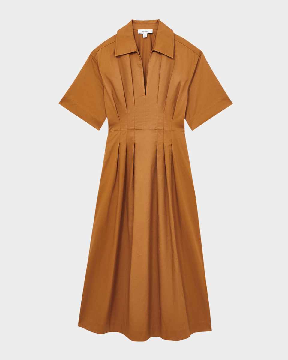 Aubrey Pleated A-Line Cotton Midi Shirtdress